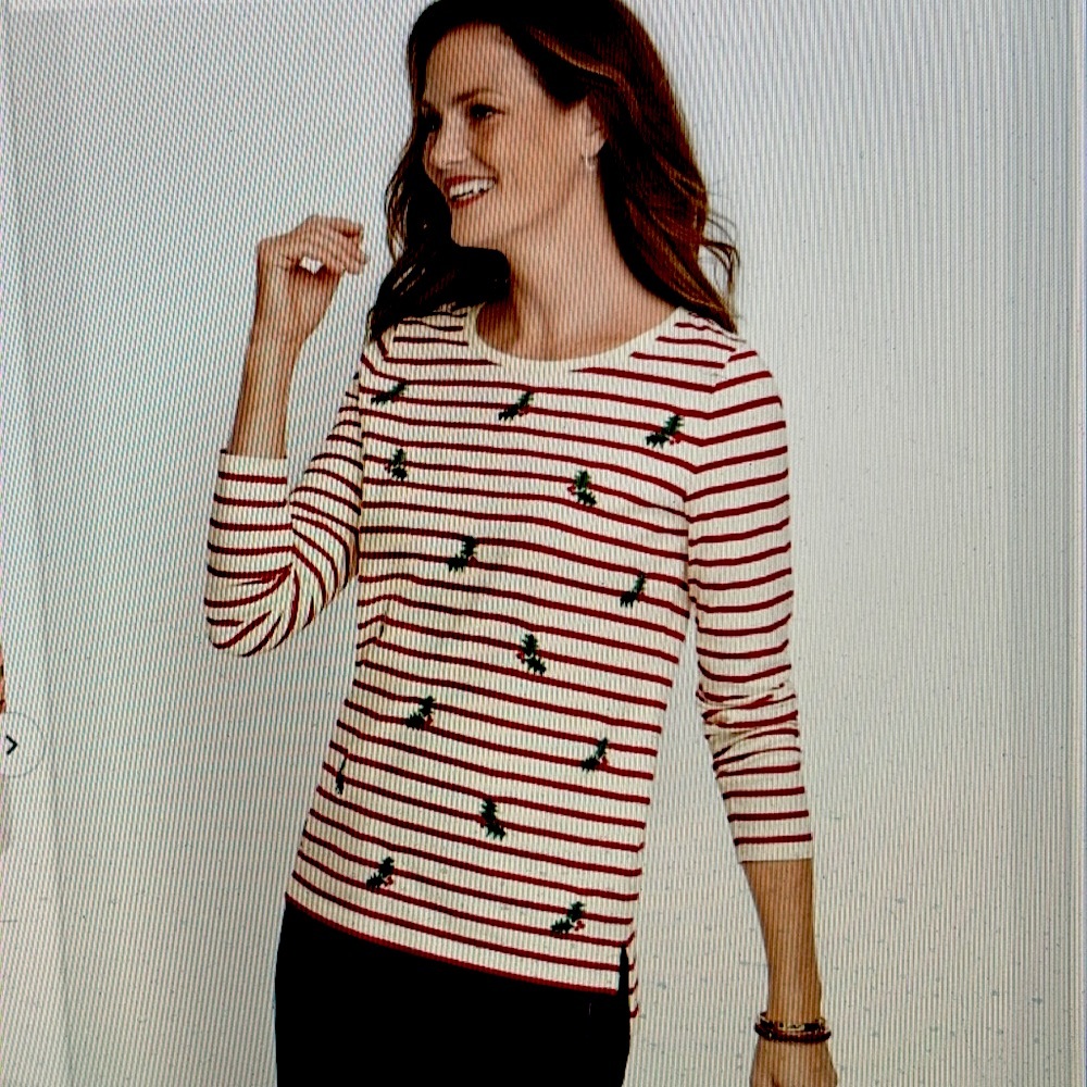 Talbots Holiday striped Holly Berry  top L